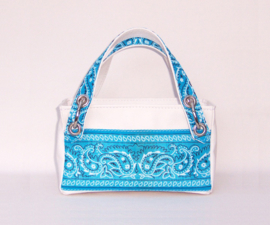 FUNKE wit leren handtas met blauw paisley printed cotton