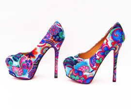 Flower Power pumps | hippie bloemenprint | maat 38 blauw (#1)