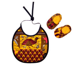 Afrikaanse BABYSLOFJES + SLABBETJE | Vlisco Wax Print | 4~8 maanden | uniek kraamcadeautje