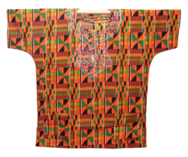 Cultural dashiki shirt KENTE ASHANTI  oranje | geborduurd