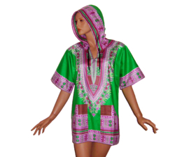 Afrikaanse dashiki hoodie GREEN | Vlisco ANGELINA | unisex | maat L