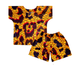 Dashiki set unisex ANIMAL | shirt + short | afrikaanse wax print van Vlisco | kleuter maat L = 5-6 jaar