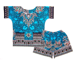 African dashiki set AQUA | shirt + short | unisex | kleuter | maat M = 4-6 jaar