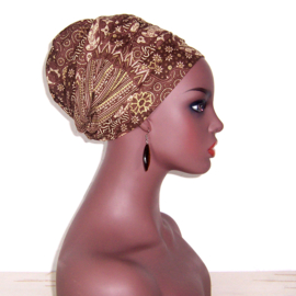 Java print hoofddoek - headwrap BROWN | Hollandais Batik 100% katoen - 150 x 47 cm