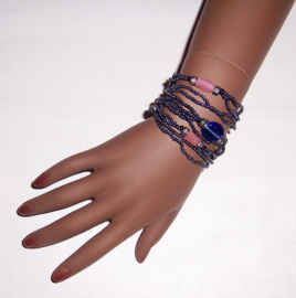 KRALENSNOER ketting / armband donkerblauw METALLIC 108 cm
