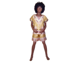 African dashiki set KHAKI | shirt + short | Vlisco ANGELINA | unisex maat L = 6-8 jaar