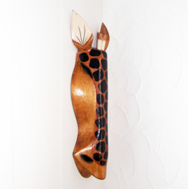 50 cm Set houten maskers ZEBRA + GIRAFFE bruin - dierenmaskers