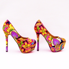 Flower Power pumps | hippie bloemenprint | maat 38 zwart (#1)