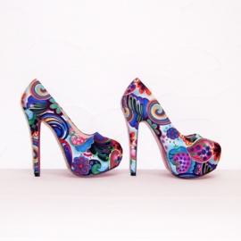 Flower Power pumps | hippie bloemenprint | maat 37 blauw (#1)