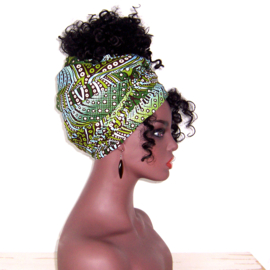 Afrikaanse hoofddoek - headwrap YEMI | African wax print met glanzende opdruk - 180 x 56 cm