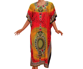 Kaftan LEOPARD RED afrikaanse print | ONE SIZE = M-XXXL