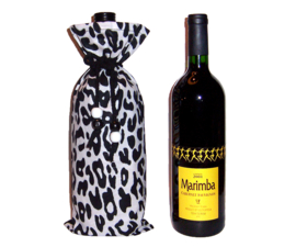 LEOPARD WHITE wijntas met luipaard print  | african wine bag | met koord en houten kralen