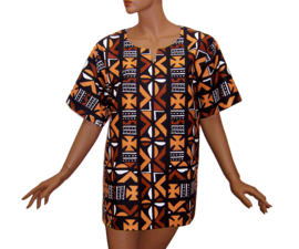 Afrikaans dashiki shirt MUD CLOTH print MALI brown | unisex