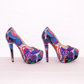 Flower Power pumps | hippie bloemenprint | maat 38 blauw (#2)