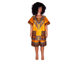 African dashiki set YELLOW GOLD | shirt + short | Vlisco ANGELINA | unisex maat L = 6-8 jaar