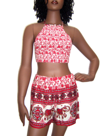 STRAND SETJE top + short | rood met bloemenprint | maat 38