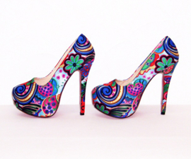 Flower Power pumps | hippie bloemenprint | maat 38 blauw (#2)