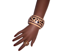 HOUTEN armband + ring set GIGLI | handbeschilderd cherry wood | bangle maat L = 21 cm