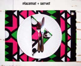 Afrikaanse PLACEMATS Samakaka groen-roze | set van 2 | african wax print  | 32,5 x 45 cm | katoen