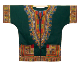 Dashiki shirt met rits DARK GREEN Vlisco ANGELINA | unisex