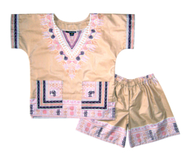 African dashiki set KHAKI | shirt + short | Vlisco ANGELINA | unisex maat L = 6-8 jaar