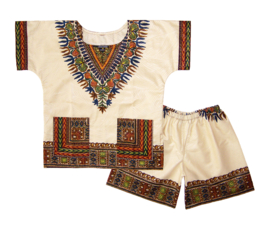 African dashiki set CREAM | shirt + short | Vlisco ANGELINA | unisex maat L = 6-8 jaar