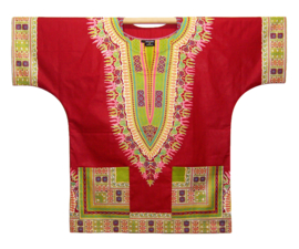 Afrikaans dashiki shirt  DARK RED-GREEN | Vlisco ANGELINA | unisex