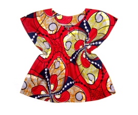 Dashiki jurkje BABY ROOD met elastische taille | Vlisco Super-Wax | maat XS/80 = 12 maanden
