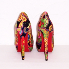 Flower Power pumps | hippie bloemenprint | maat 38 zwart (#2)