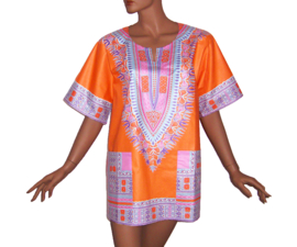 Afrikaans dashiki shirt  ORANGE | Vlisco ANGELINA | unisex