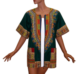 Dashiki shirt met rits DARK GREEN Vlisco ANGELINA | unisex