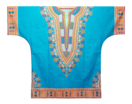 Dashiki shirt met rits TURQUOISE | Vlisco ANGELINA | unisex