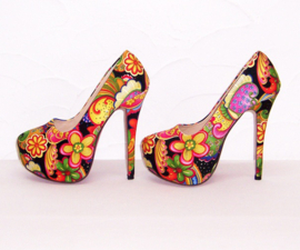 Flower Power pumps | hippie bloemenprint | maat 38 zwart (#2)