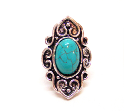 RING TURQUOISE #1 tibetaans zilver met turquoise steen