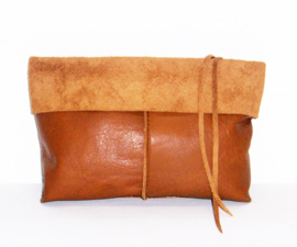 SWEET COGNAC exotische leren-suède clutch / avondtasje