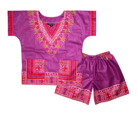 African dashiki set PURPLE | shirt + short | Vlisco ANGELINA | unisex maat L = 6-8 jaar