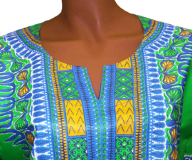 Afrikaans dashiki shirt GREEN-BLUE | Vlisco ANGELINA | unisex