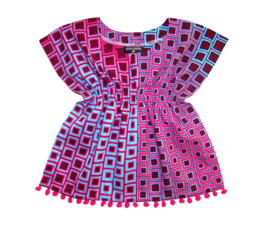 Dashiki jurkje PINK PANTHER met pompoms | Afrikaanse print stof | baby maat 62/68 = 3-6 mnd
