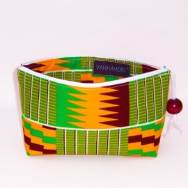 KENTE make-up tasje van katoen met african wax Kente print