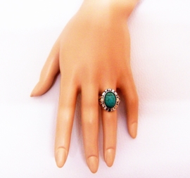 RING TURQUOISE #3 tibetaans zilver met turquoise steen