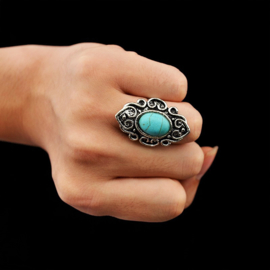 RING TURQUOISE #1 tibetaans zilver met turquoise steen