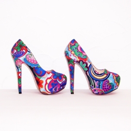 Flower Power pumps | hippie bloemenprint | maat 37 blauw (#2)