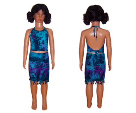 BATIK strand setje Blue | wikkelrokje + topje | kleuter maat L = 5-6 jaar