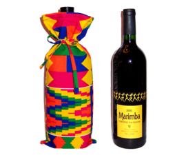 KENTE wijntas van afrikaanse stof met Kente print uit Ghana | african wine bag met koordje
