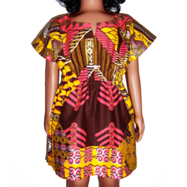 Dashiki jurkje KENNI | Vlisco Wax Block Print met zilver | maat M = 4-5 jaar