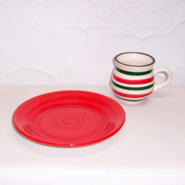 Ontbijtset Rood-Gestreept van Dishes & Deco | Mok + Ontbijtbord Ø 20,8 cm | handmade