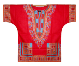 Afrikaans dashiki shirt  CORAL RED | Vlisco ANGELINA | unisex