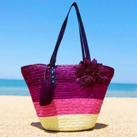 STRANDTAS BLOEM paars | zomerse shopper van stro