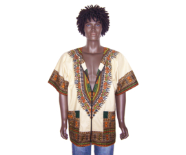 Dashiki vest/shirt met rits CREAM Vlisco ANGELINA | unisex