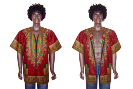 Dashiki vest/shirt met rits DARK RED Vlisco ANGELINA | unisex